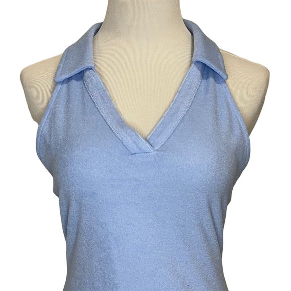Bar III NWT Women Bodycon V-Neck Terry Cloth Mini Dress Blue Whisper Open Back L - Picture 3 of 9